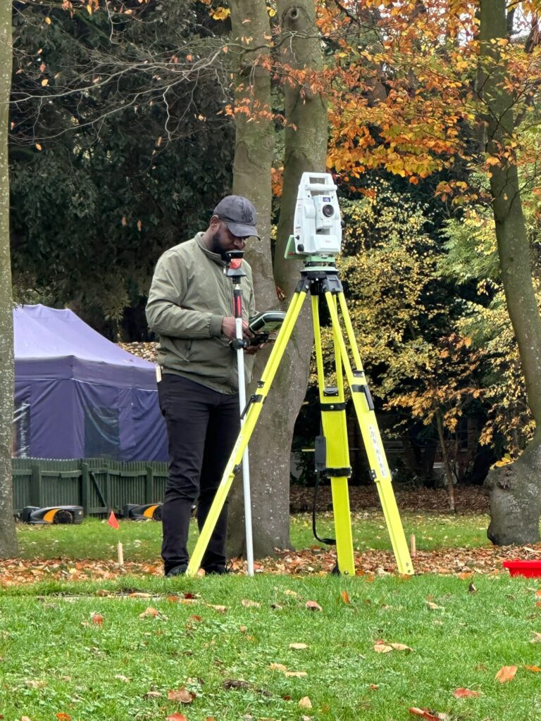 Preparing to set our points with the Leica Robotic Total Station