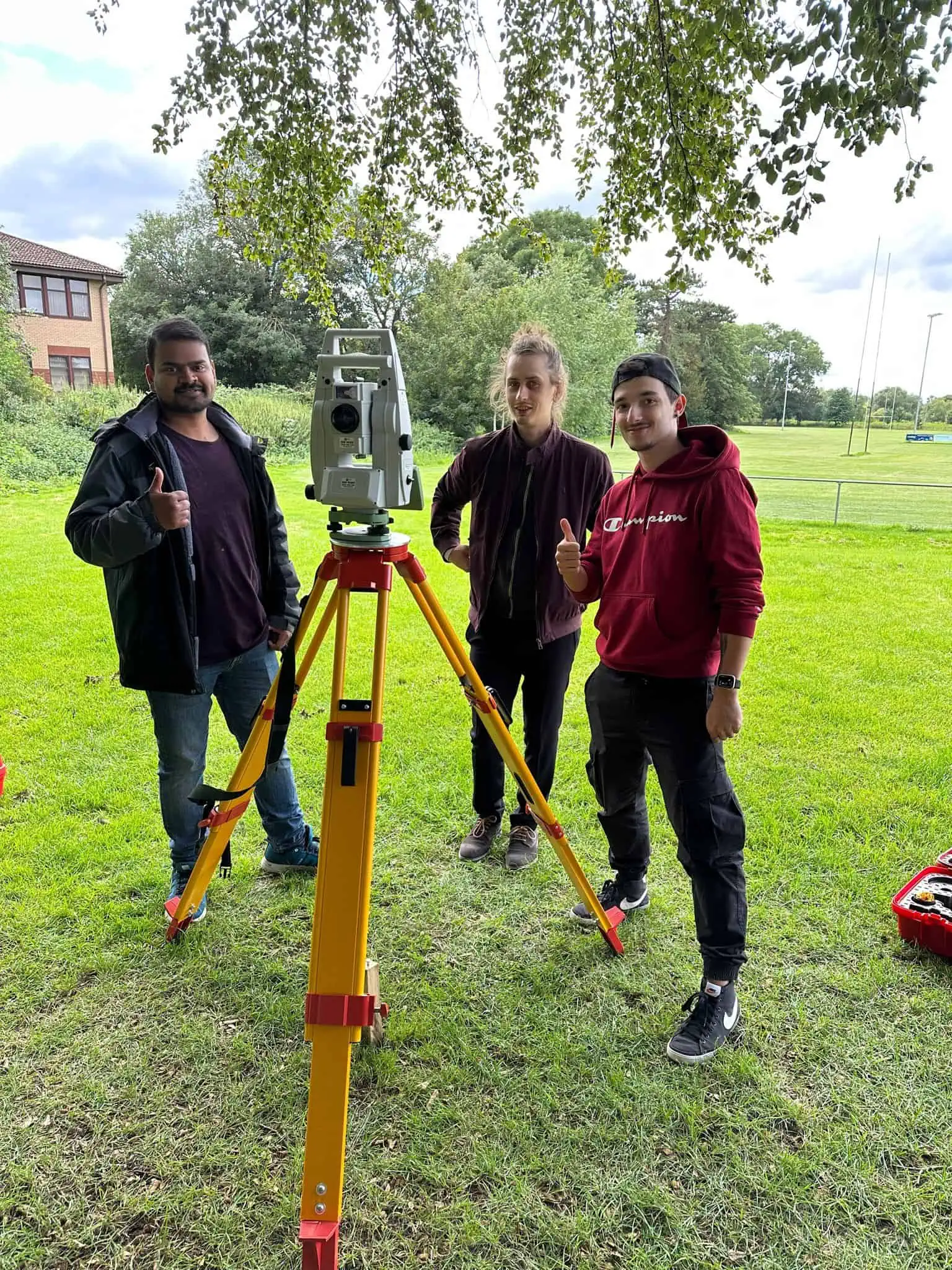 Total station set up for construction setting out training.